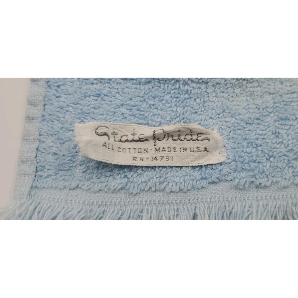 Vintage Cannon State Pride Blue Roses Floral Hand Towel Fringe 14X24